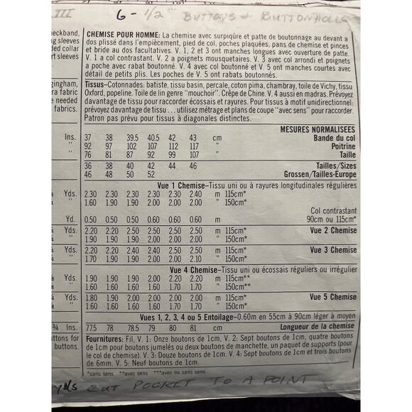 Simplicity sewing pattern 7015 Mens button down shirt size 42 - Picture 5 of 5